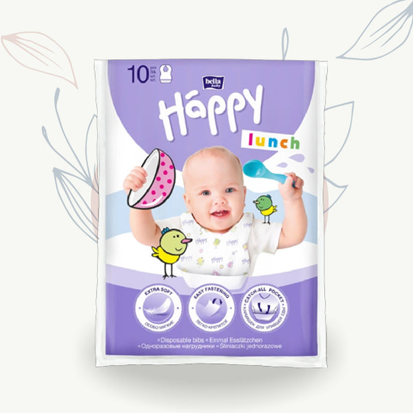 Bavoir jetable bébé Happy Lunch, doux et pratique pour repas, idéal maternité et soins bébé