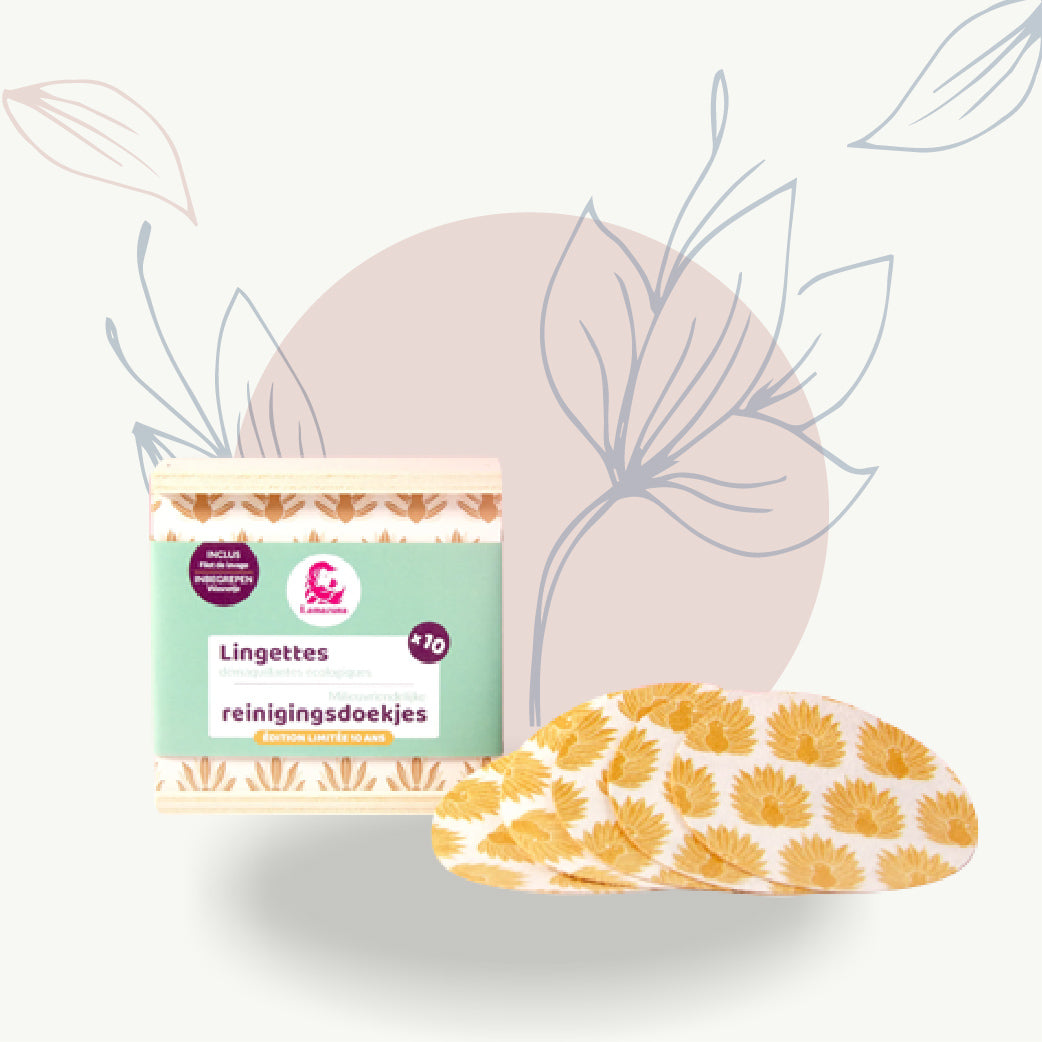 Coffret de 10 lingettes démaquillantes lavables dorées – Lamazuna