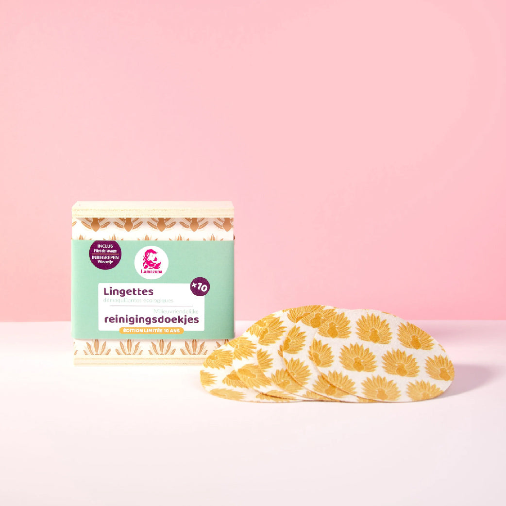 Coffret de 10 lingettes démaquillantes lavables dorées – Lamazuna
