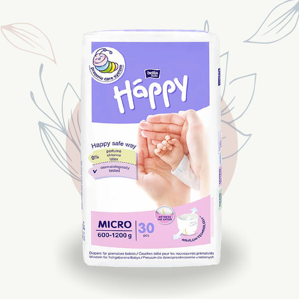 Couches bébé MICRO pour nouveau-nés prématurés 600-1200g, sans parfum ni latex, testées dermatologiquement