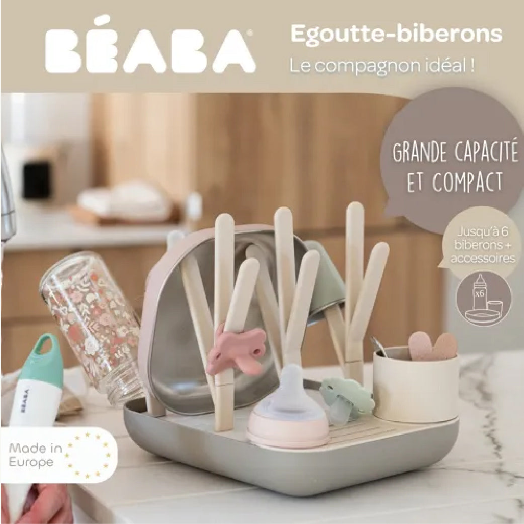Égouttoir à biberons BÉABA compact, grande capacité pour 6 biberons et accessoires, made in Europe