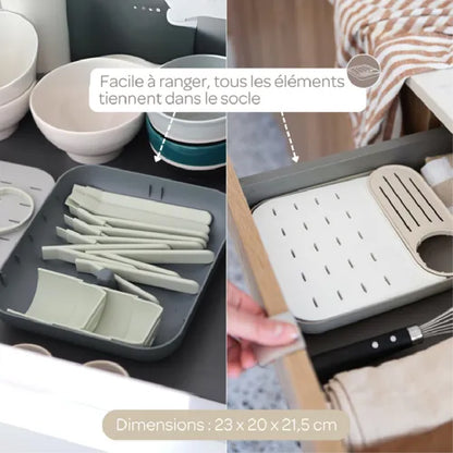 Organisateur de tiroir pratique pour ustensiles de cuisine, dimensions 23 x 20 x 21,5 cm