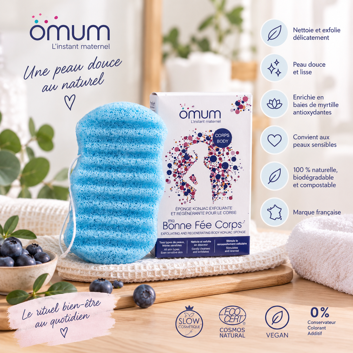 Eponge Konjac Corps - Exfoliante et Régénérante