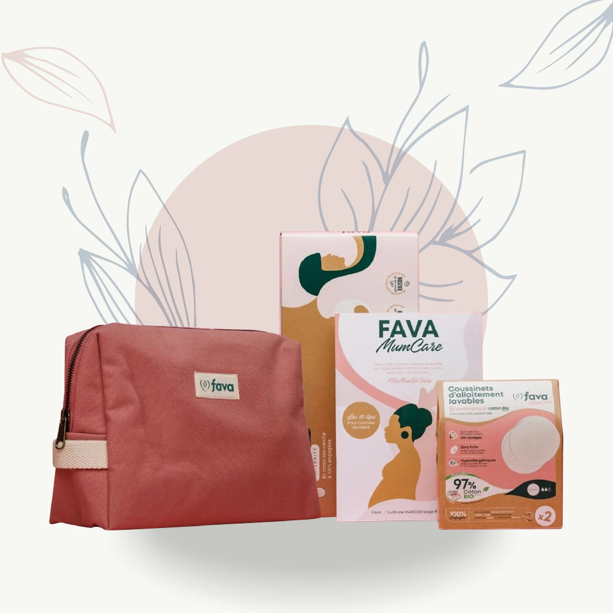 Kit Maternité FAVA MumCare – Trousse, Coussinets d’Allaitement & Serviettes Post-Partum