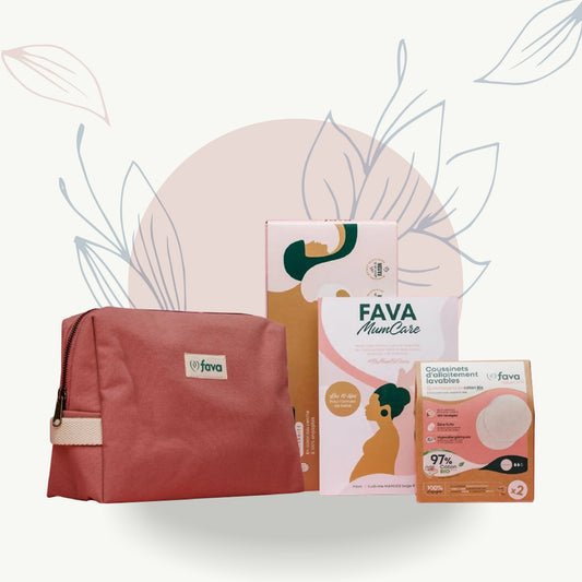 Kit Maternité FAVA MumCare – Trousse, Coussinets d’Allaitement & Serviettes Post-Partum