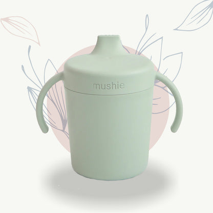 Gobelet anti-fuite pour bébé Mushie, vert doux, idéal pour la maternité et le développement infantile