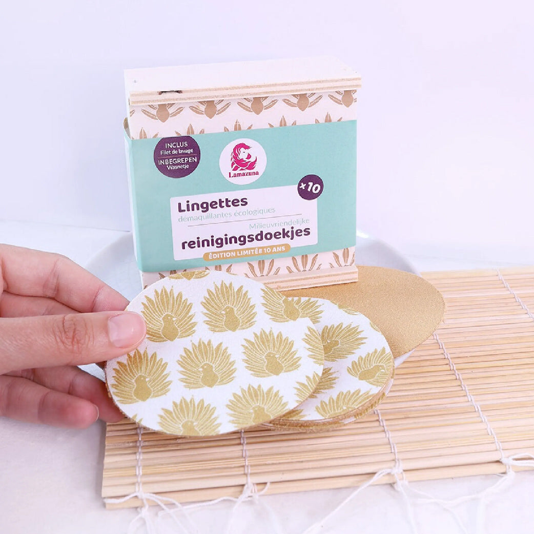 Coffret de 10 lingettes démaquillantes lavables dorées – Lamazuna