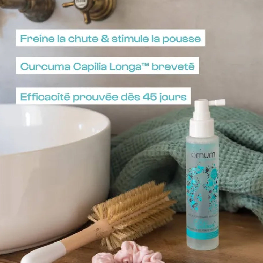 Spray capillaire Omum à la Curcuma Capilia Longa™ pour freiner la chute et stimuler la pousse des cheveux