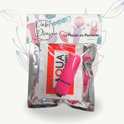 Kit de bien-être intime Pocket Pleasure avec vibromasseur rose et lubrifiant Aqua Travel, pour le plaisir féminin discret