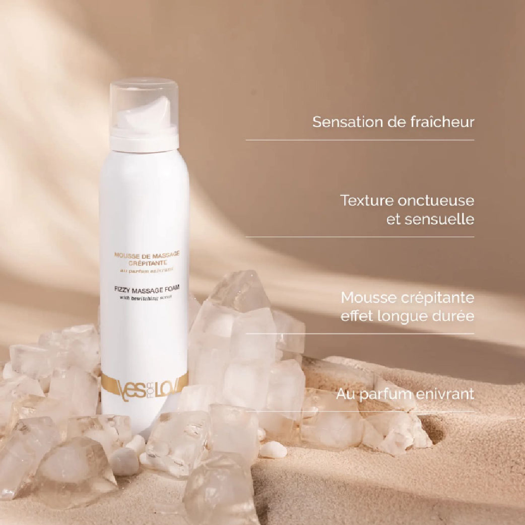 Mousse de massage crépitante pour bien-être féminin, texture onctueuse et parfum enivrant