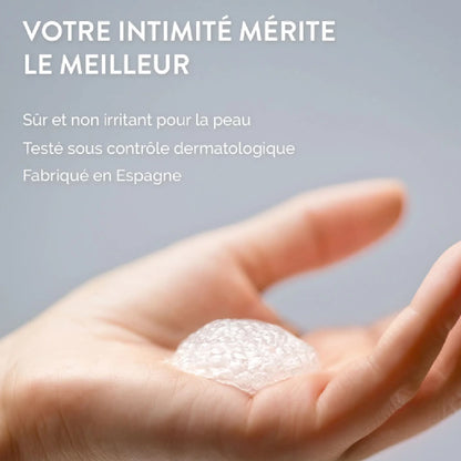 Mousse douce pour soins intimes, non irritante, testée dermatologiquement, fabriquée en Espagne