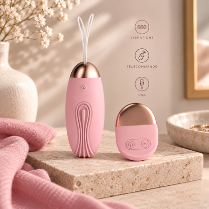Oeuf Vibrant Rainuré Rose USB avec Télécommande