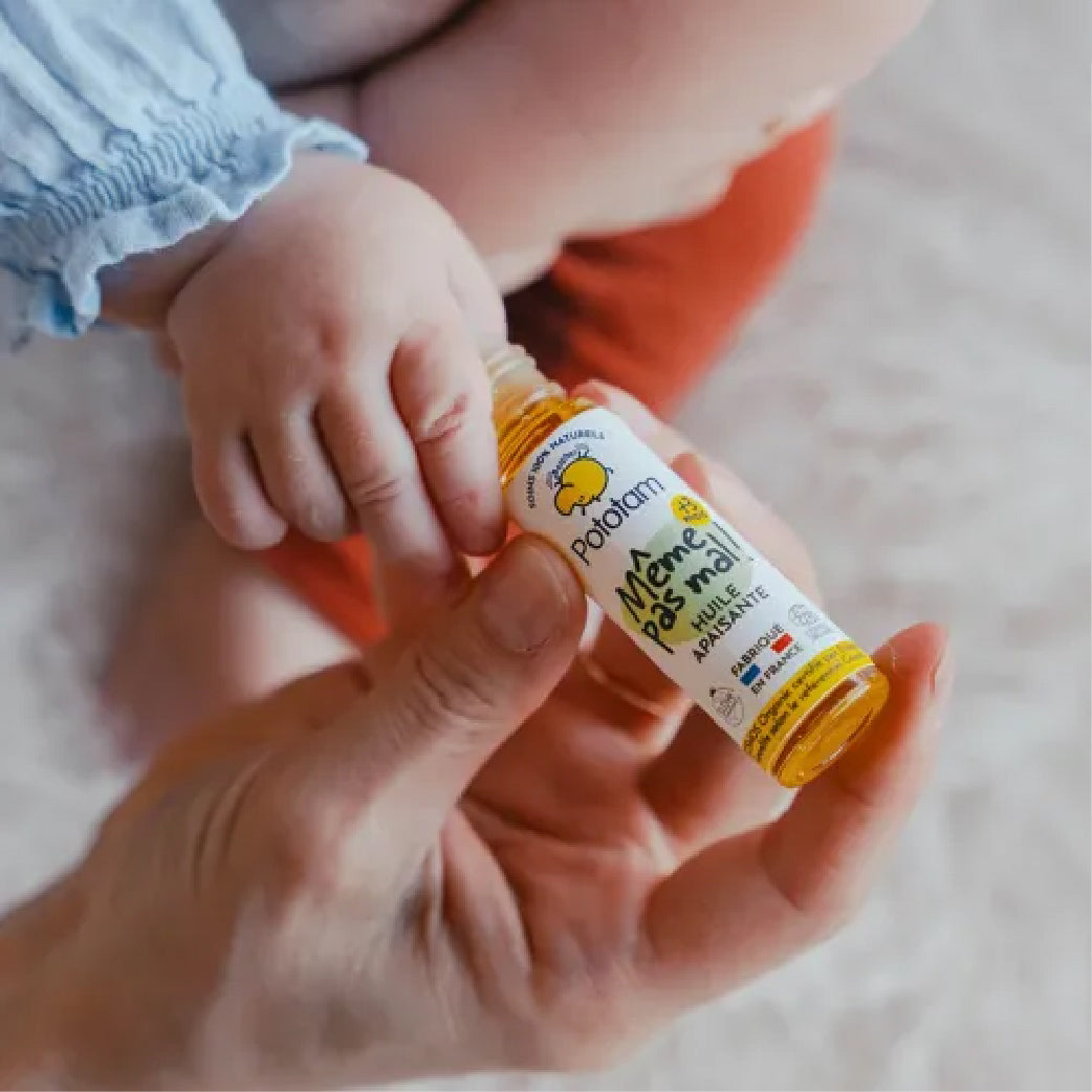 Huile apaisante pour bébé, soin bien-être maternité et post-partum, fabriquée en France
