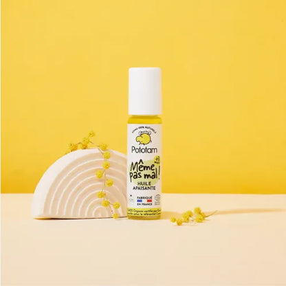 Huile apaisante Pototam Même pas mal ! pour bien-être féminin, fabriquée en France, sur fond jaune doux