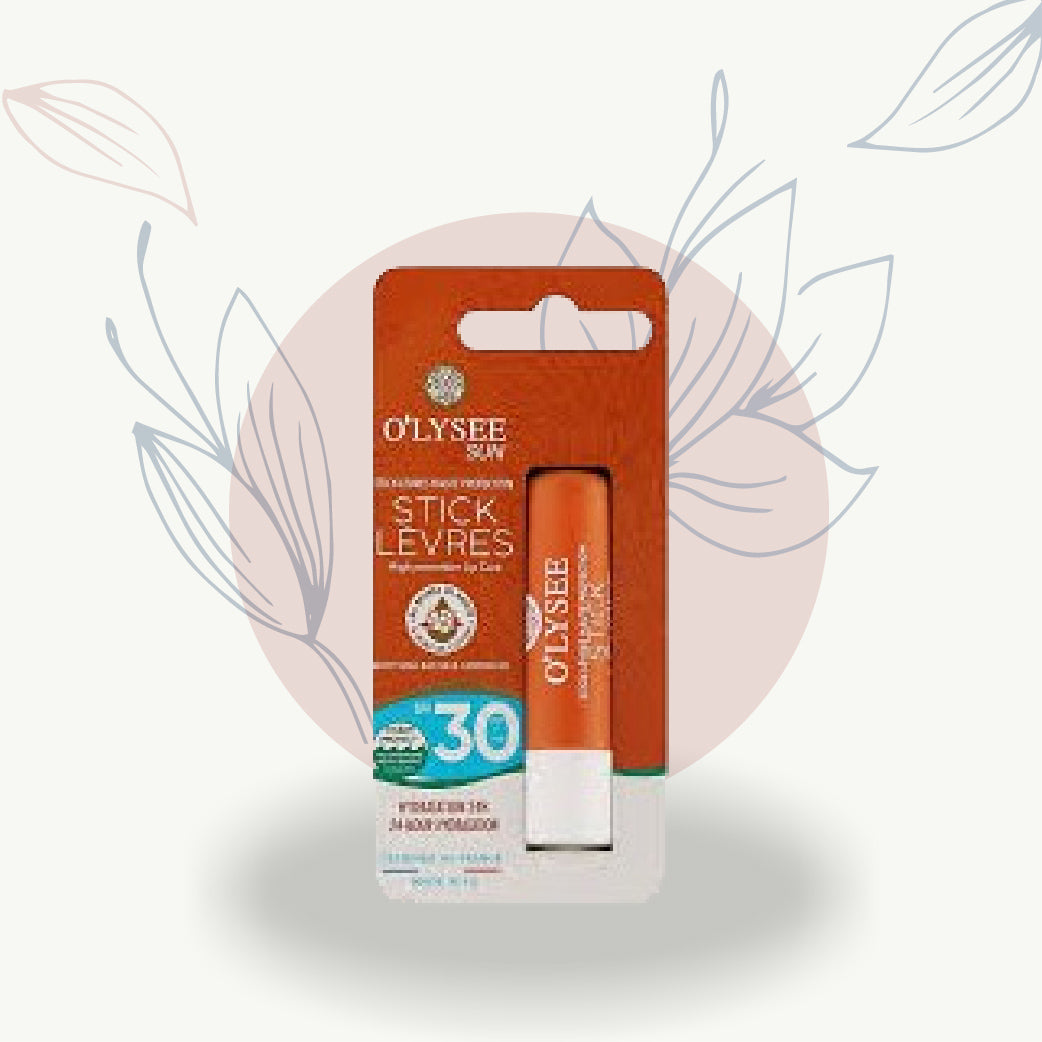 Stick lèvres bio SPF 30 Olysee Sun, protection solaire naturelle pour les lèvres, idéal pour le bien-être féminin