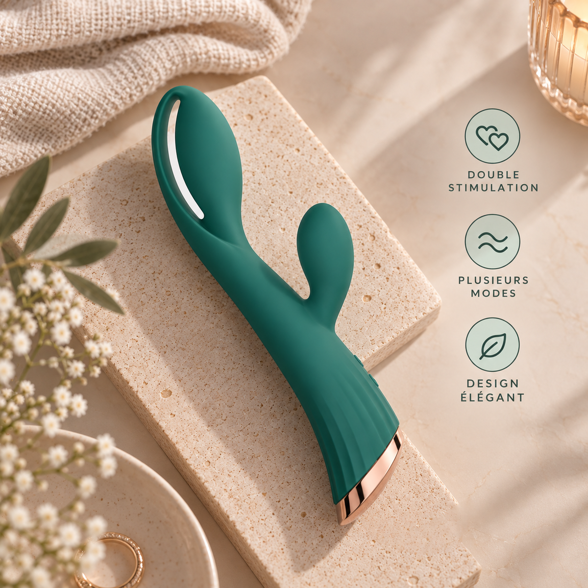 Vibromasseur Vert avec Stimulateur de Clitoris